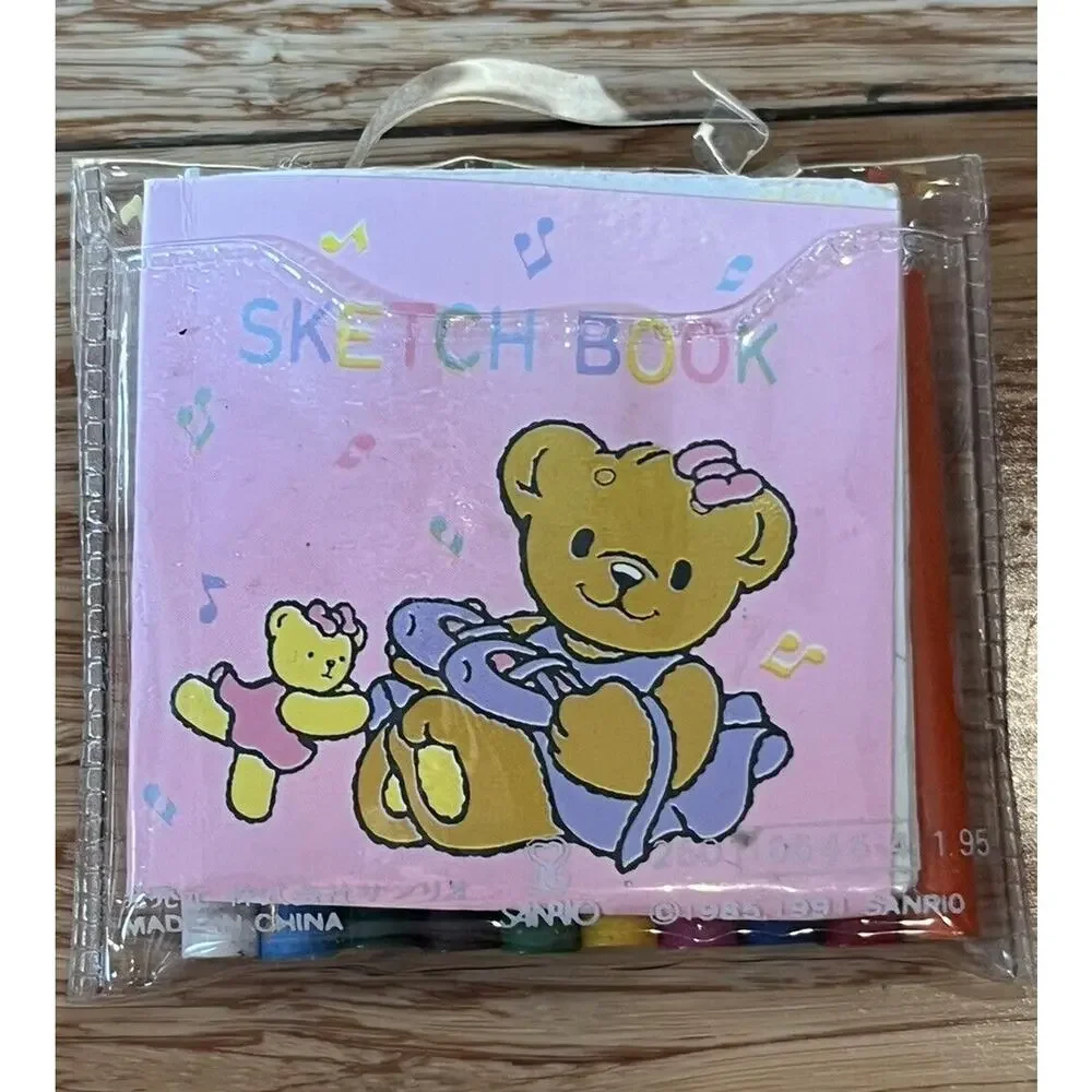 VTG Sanrio Adora Bear Mini Colored Pencils In Case W/ Sketch Book RARE 1991